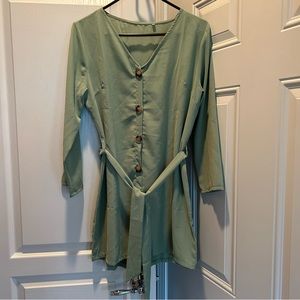 Mint green long sleeve short romper.